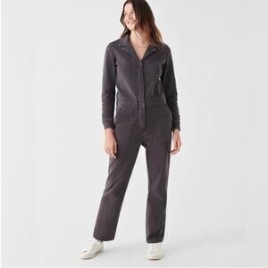 Faherty Overland Twill Jumpsuit Women's Small Charcoal Long Sleeve Straight Leg